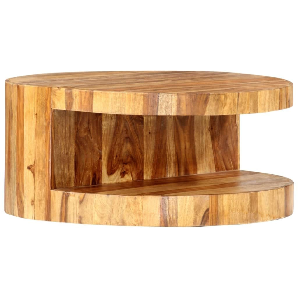 Round Coffee Table 25.6"x11.8" Solid Sheesham Wood J761