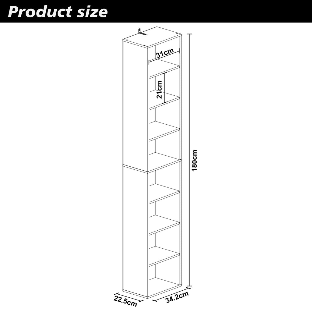 8 Tier Black Storage Shelf Bookcase U606