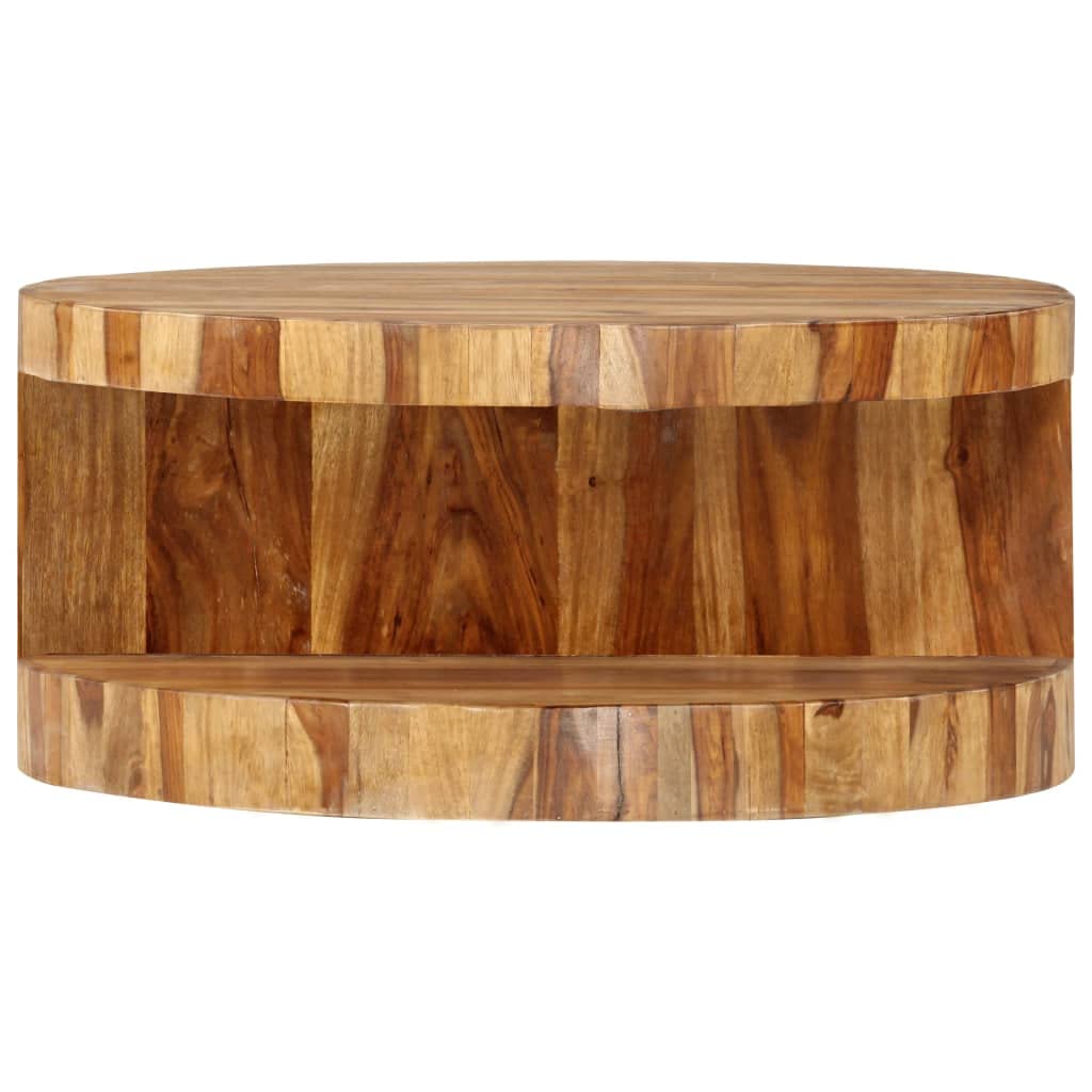 Round Coffee Table 25.6"x11.8" Solid Sheesham Wood J761