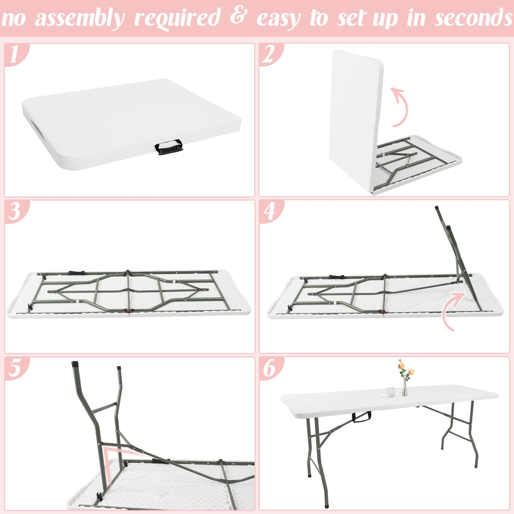2 Pack 6 Feet Portable Folding Table White Plastic U109
