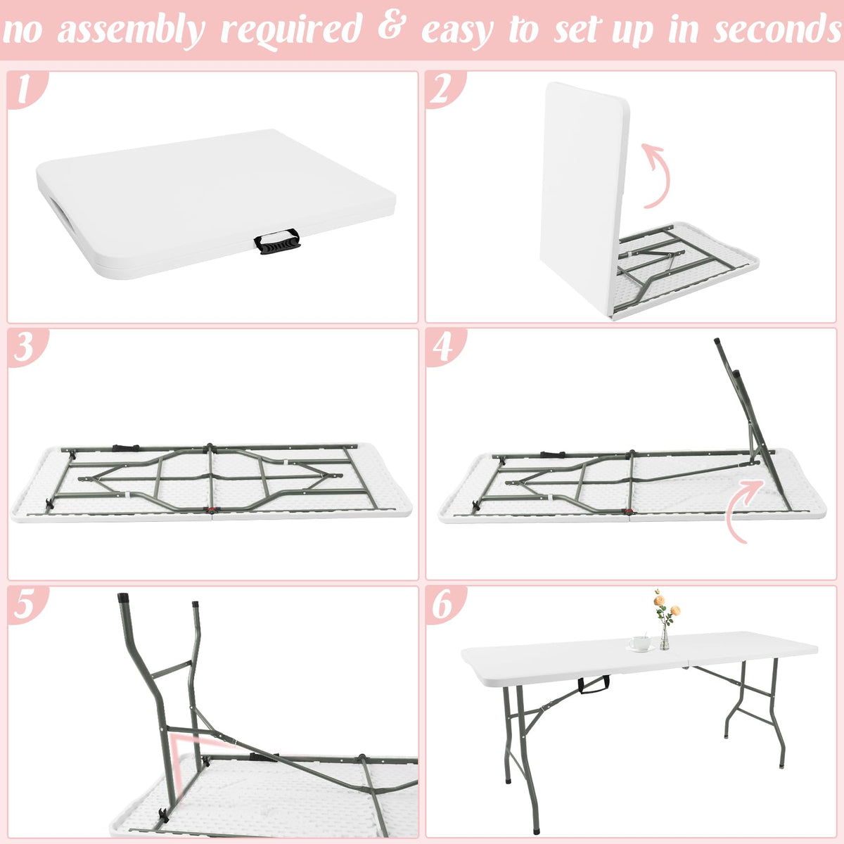 2 Pack 6 Feet Portable Folding Table White Plastic U109
