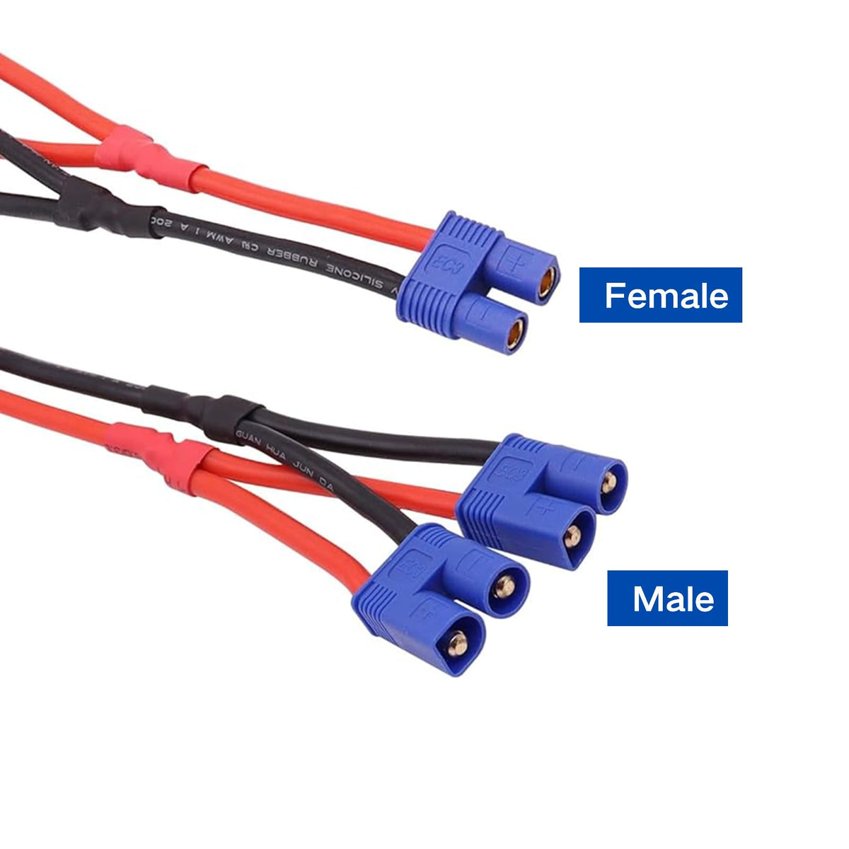 2Pcs EC3 Plug Parallel Battery Connector Cable 1 Female to 2 Male Adapter Y-Harness Splitter 10cm 14awg Silicone Wire N243