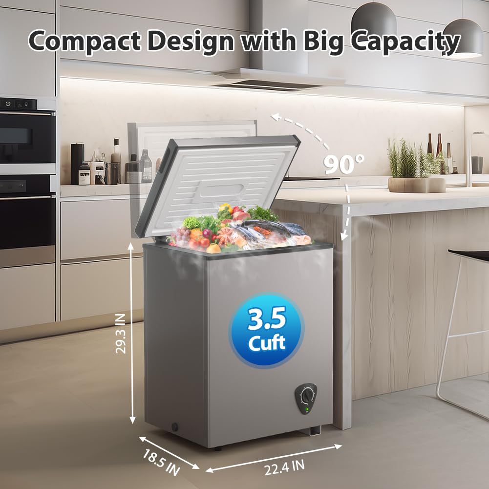 3.5 Cubic Feet Grey Chest Freezer with Removable Basket O81260