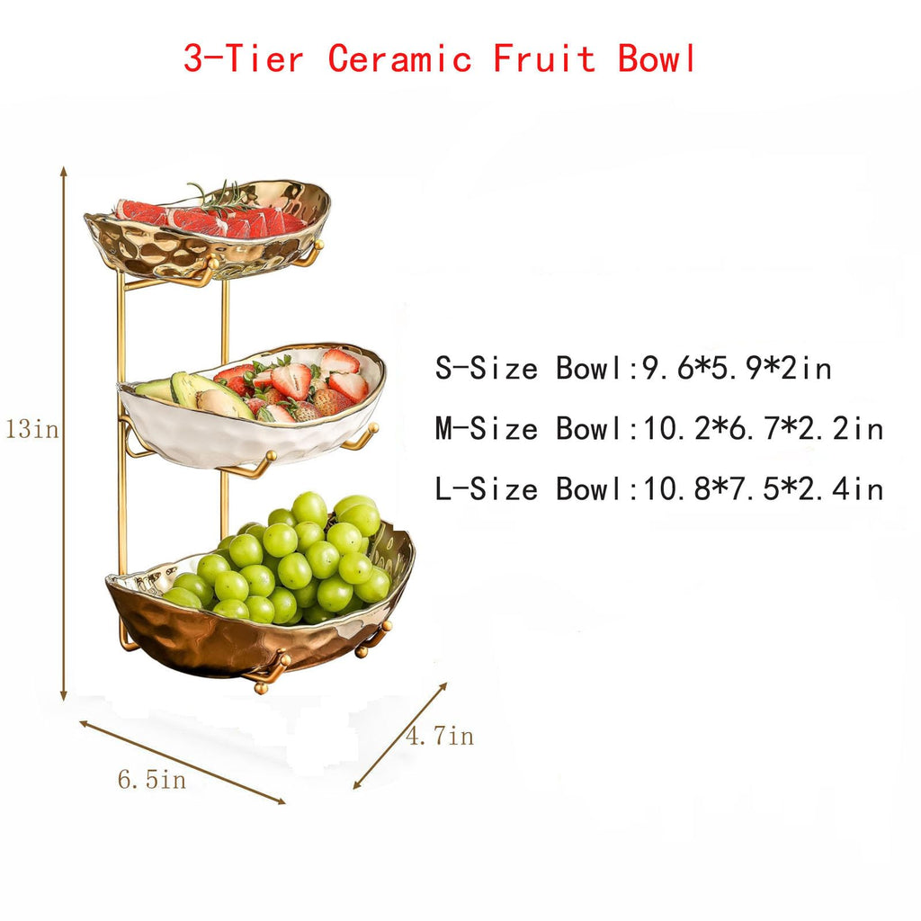 3 Tier Ceramic Fruit Bowl with Metal Stand F6245
