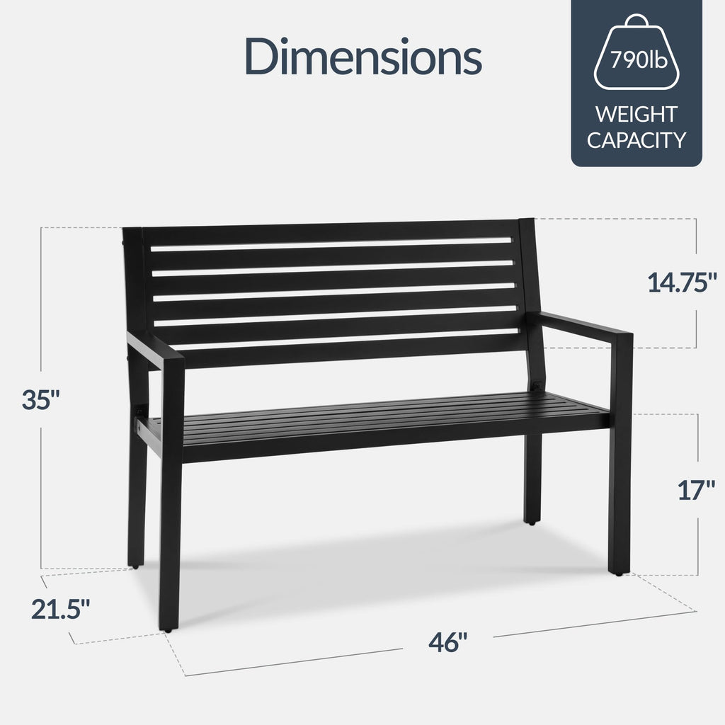 Heavy Duty Steel Outdoor Bench with Armrests Z318854