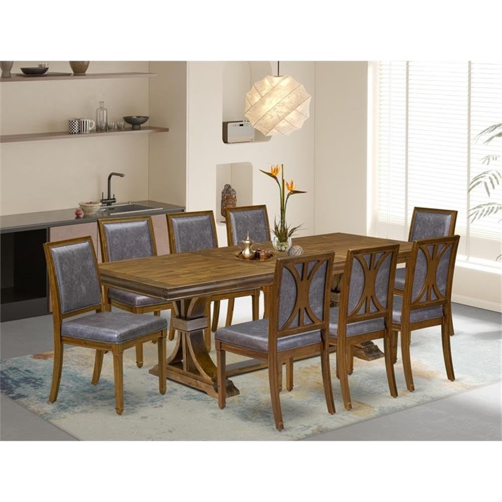 9-Piece Acacia Wood Dining Table Set with 8 Chairs M842