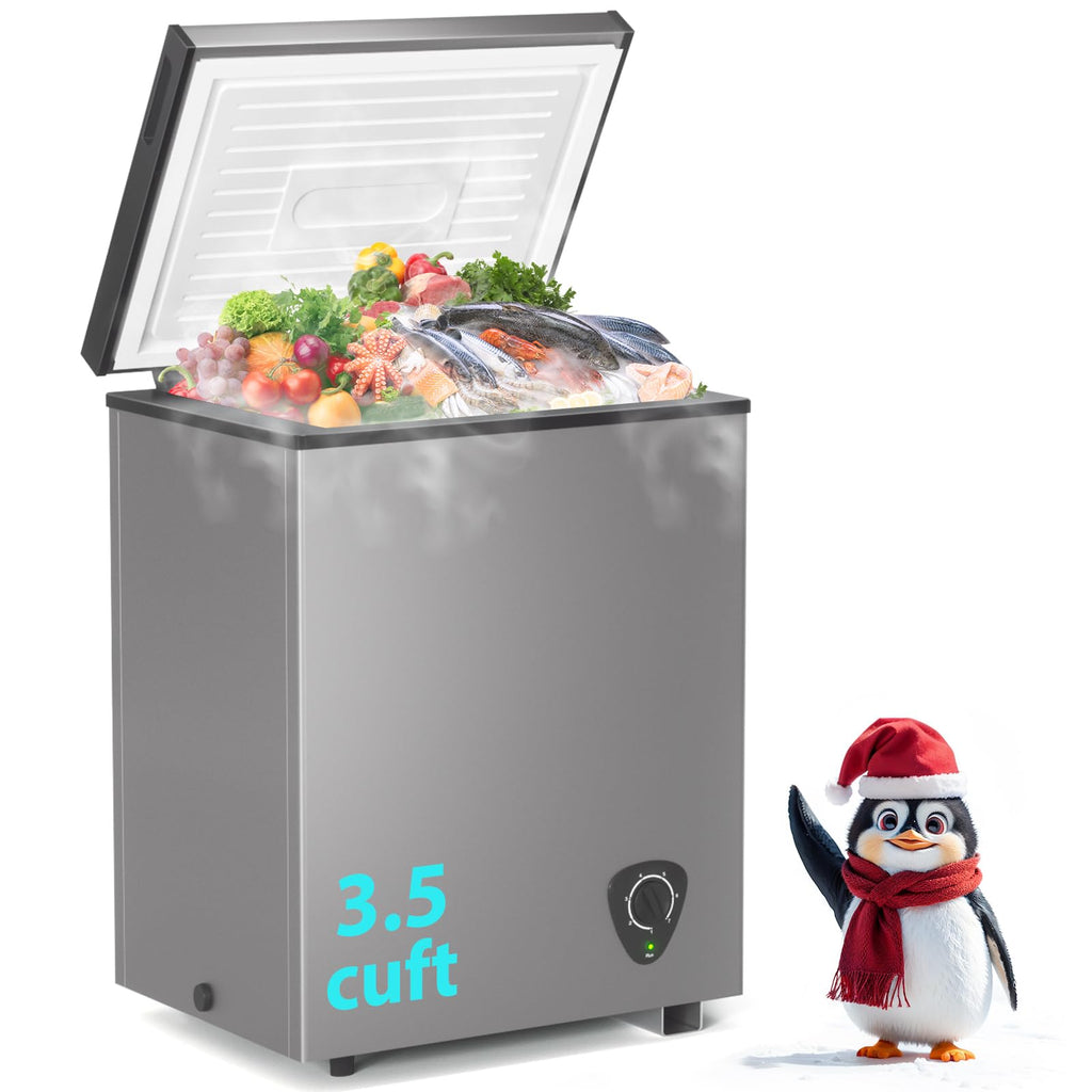 3.5 Cubic Feet Grey Chest Freezer with Removable Basket O81260
