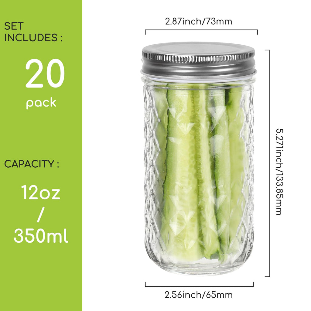 12 oz 20 Pack Glass Mason Jars with Airtight Lids X900