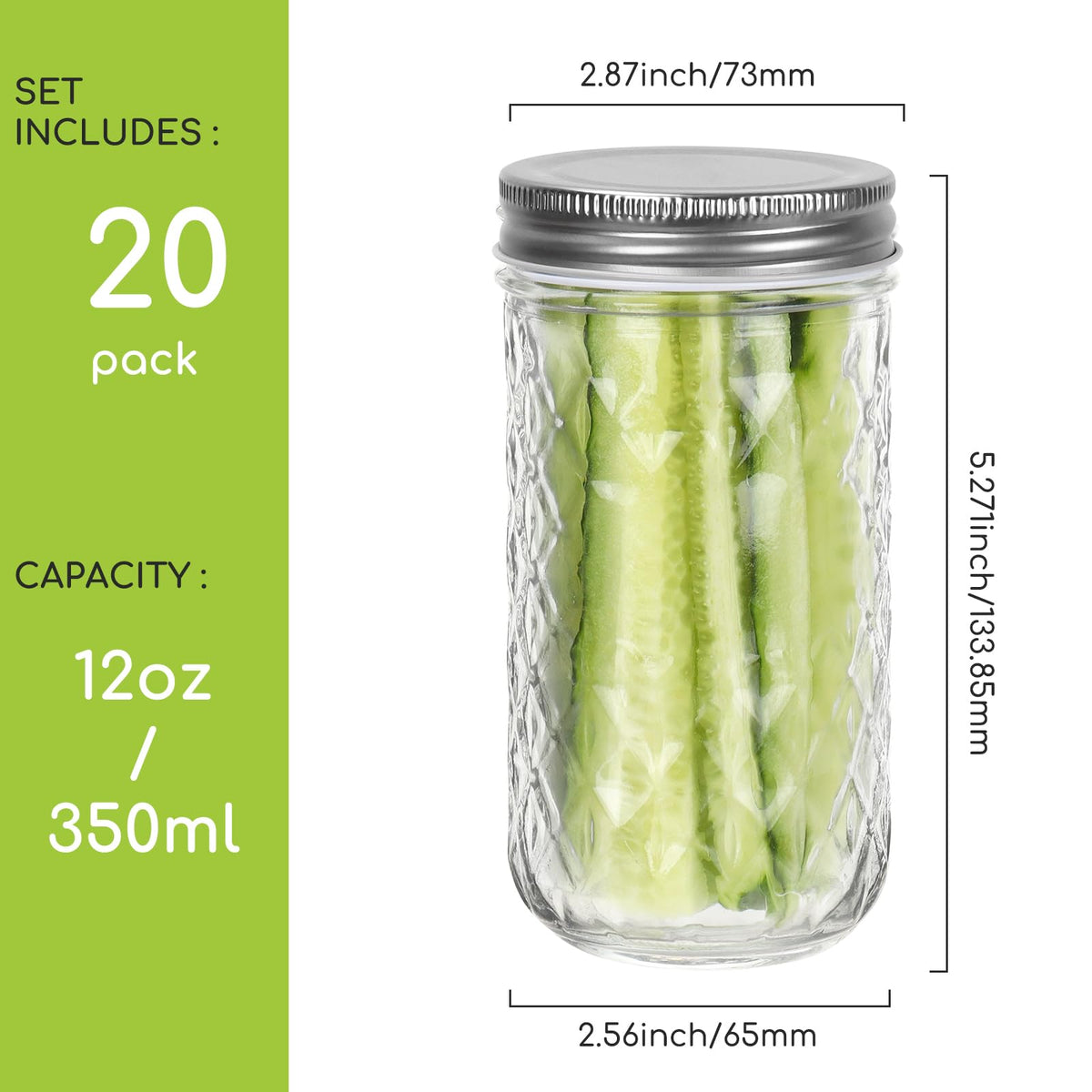 12 oz 20 Pack Glass Mason Jars with Airtight Lids X900