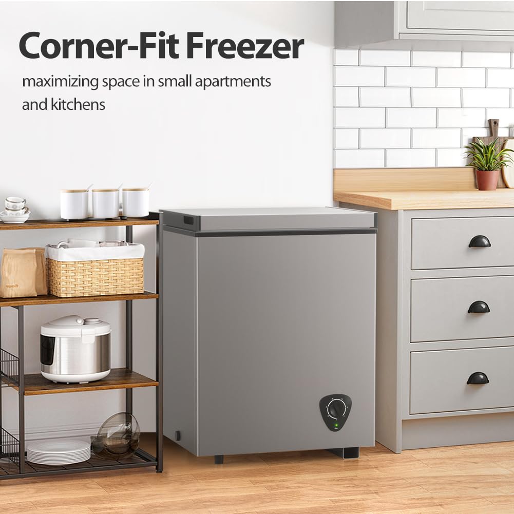 3.5 Cubic Feet Grey Chest Freezer with Removable Basket O81260