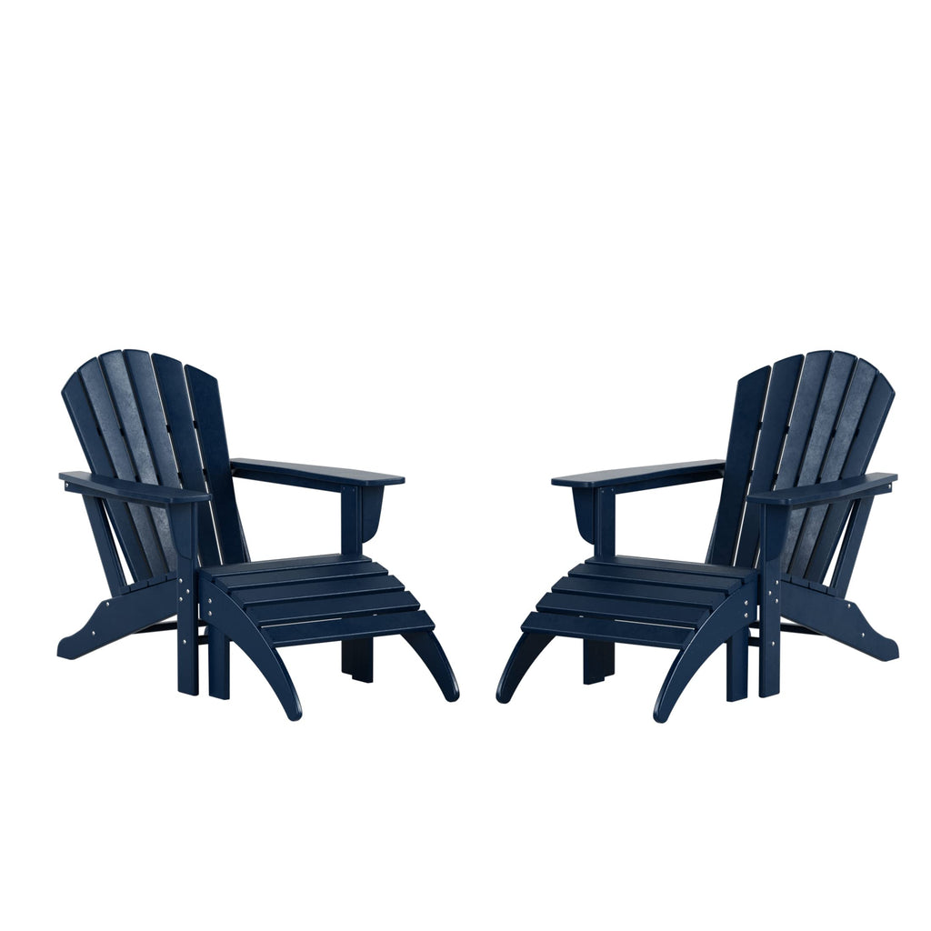 2pcs Navy Blue HDPE Outdoor Adirondack Chairs with Footrest Ottoman Set A62132