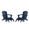 2pcs Navy Blue HDPE Outdoor Adirondack Chairs with Footrest Ottoman Set A62132