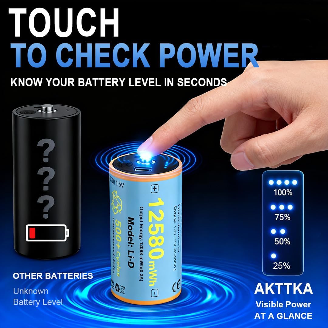 4 Pack Rechargeable D Batteries 1.5V Lithium V50059