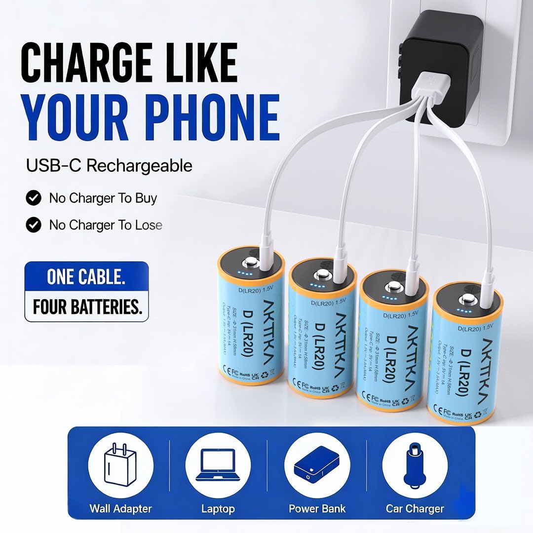 4 Pack Rechargeable D Batteries 1.5V Lithium V50059