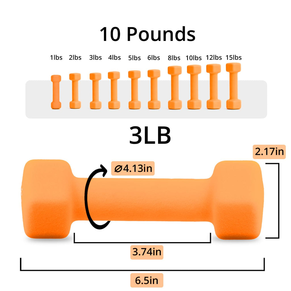 Neoprene Dumbbells Set, 1-15 LB, Anti-Slip, Hex Shape H409015
