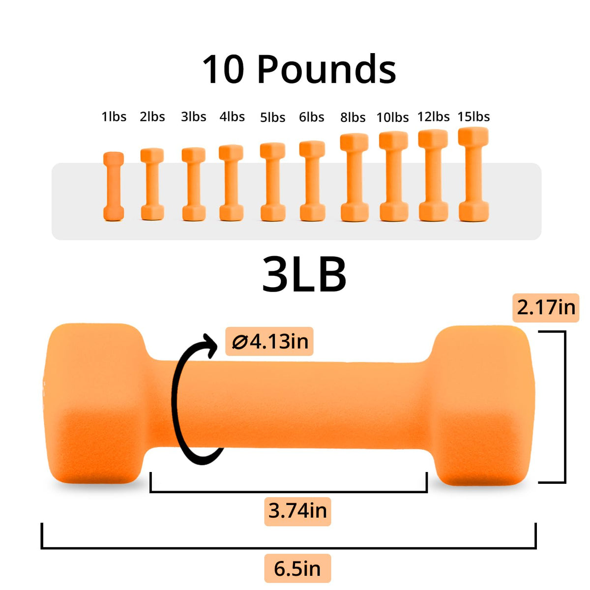 Neoprene Dumbbells Set, 1-15 LB, Anti-Slip, Hex Shape H409015