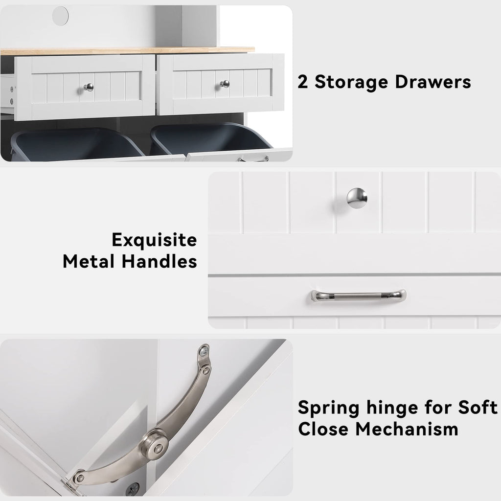 68.4" White Kitchen Pantry Storage Cabinet with Shelf, 2 Drawers and Tilt Out Trash Cabinet L814