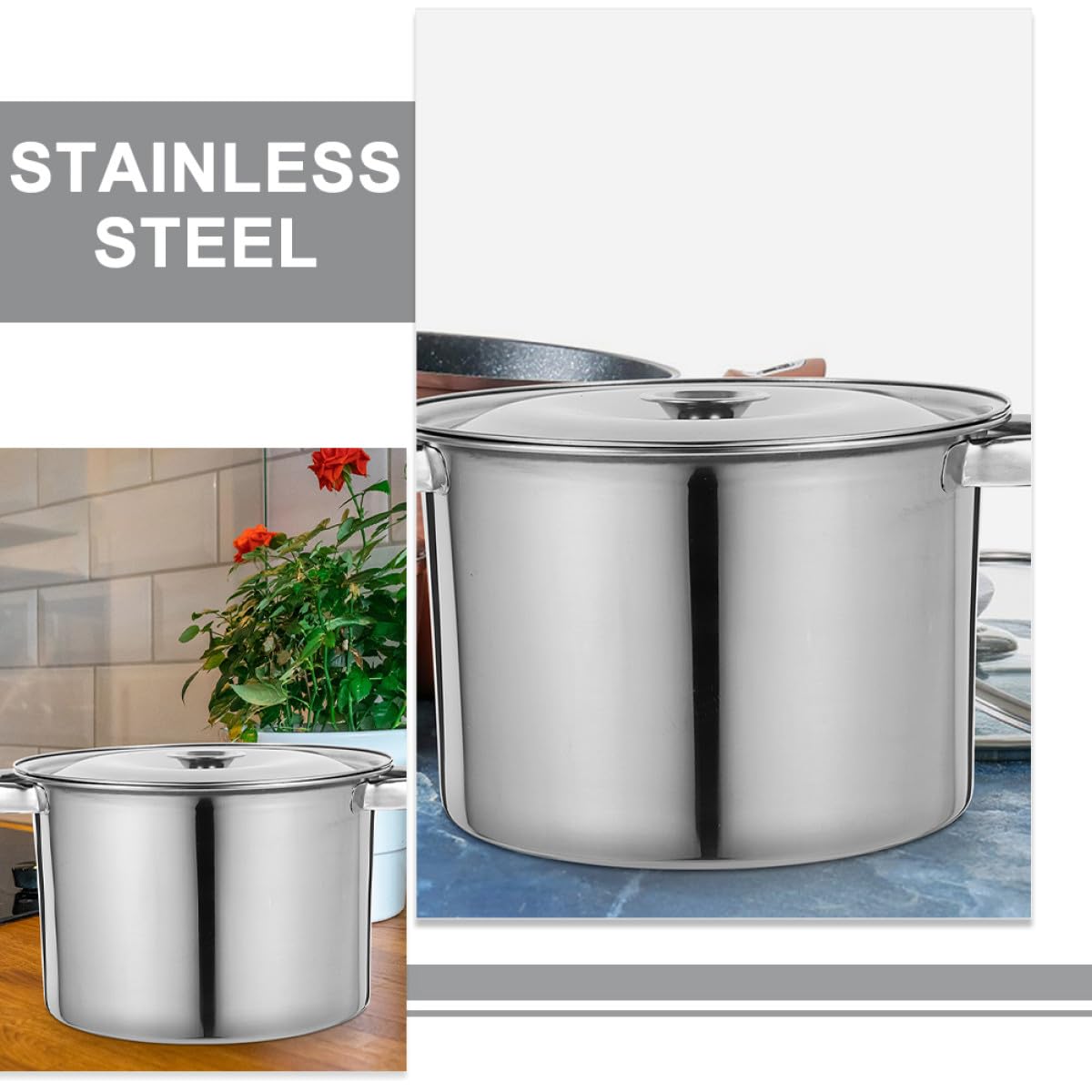Stainless Steel Double Handle Stock Pot with Lid B326