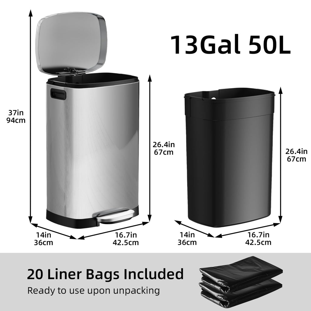 13 Gallon Stainless Steel Step Trash Can with Lid R423