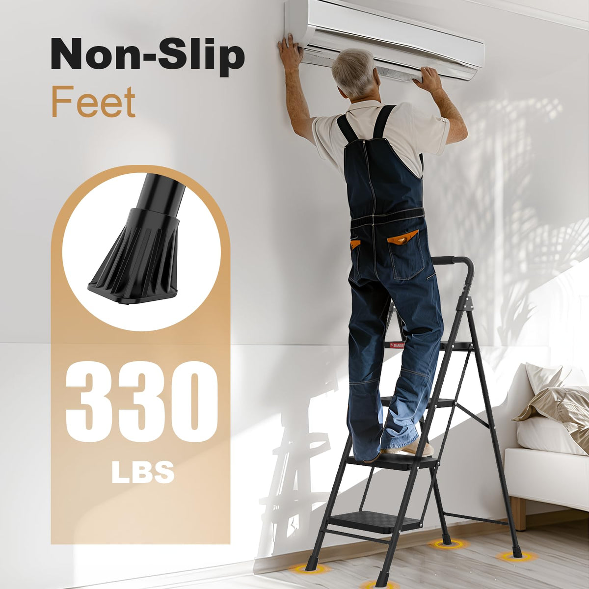 4 Step Ladder with Anti-Slip Pedal and Cushioned Handle C634404