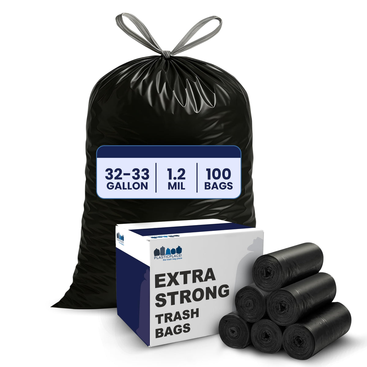 32-33 Gallon 1.2 Mil Black Drawstring Trash Bags, 100 Count X233996