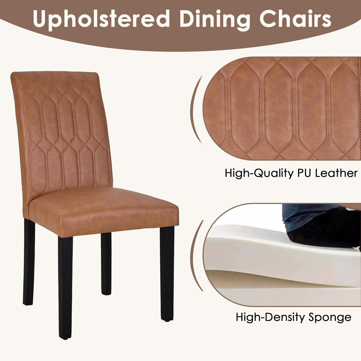 Upholstered Dining Chairs Set of 2 PU Leather Brown V4455