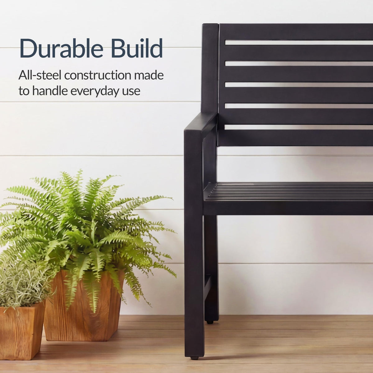 Heavy Duty Steel Outdoor Bench with Armrests Z318854