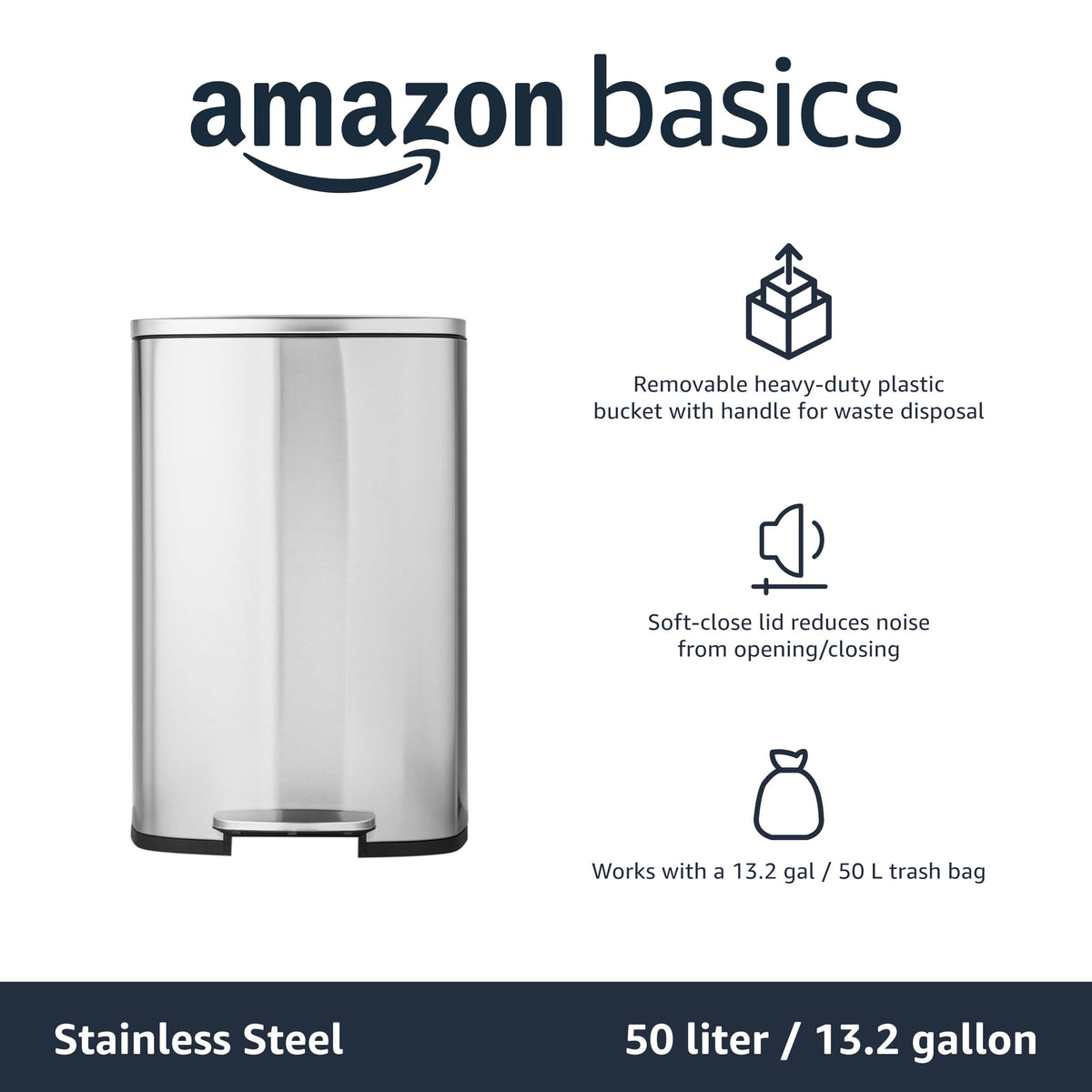13.2 Gallon Soft-Close Stainless Steel Trash Can J4300