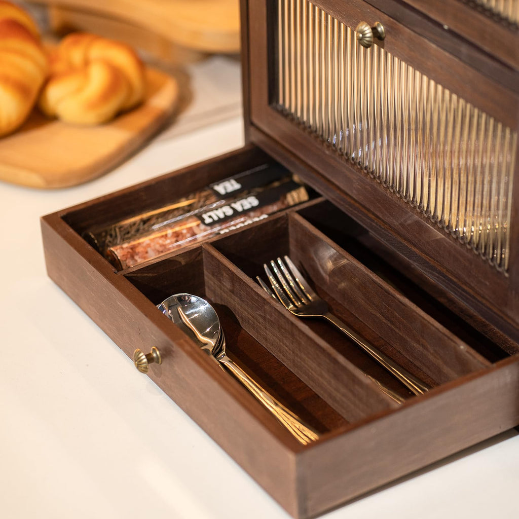 Wood Bread Box with Cutlery Drawer X293472