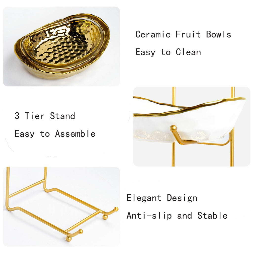 3 Tier Ceramic Fruit Bowl with Metal Stand F6245