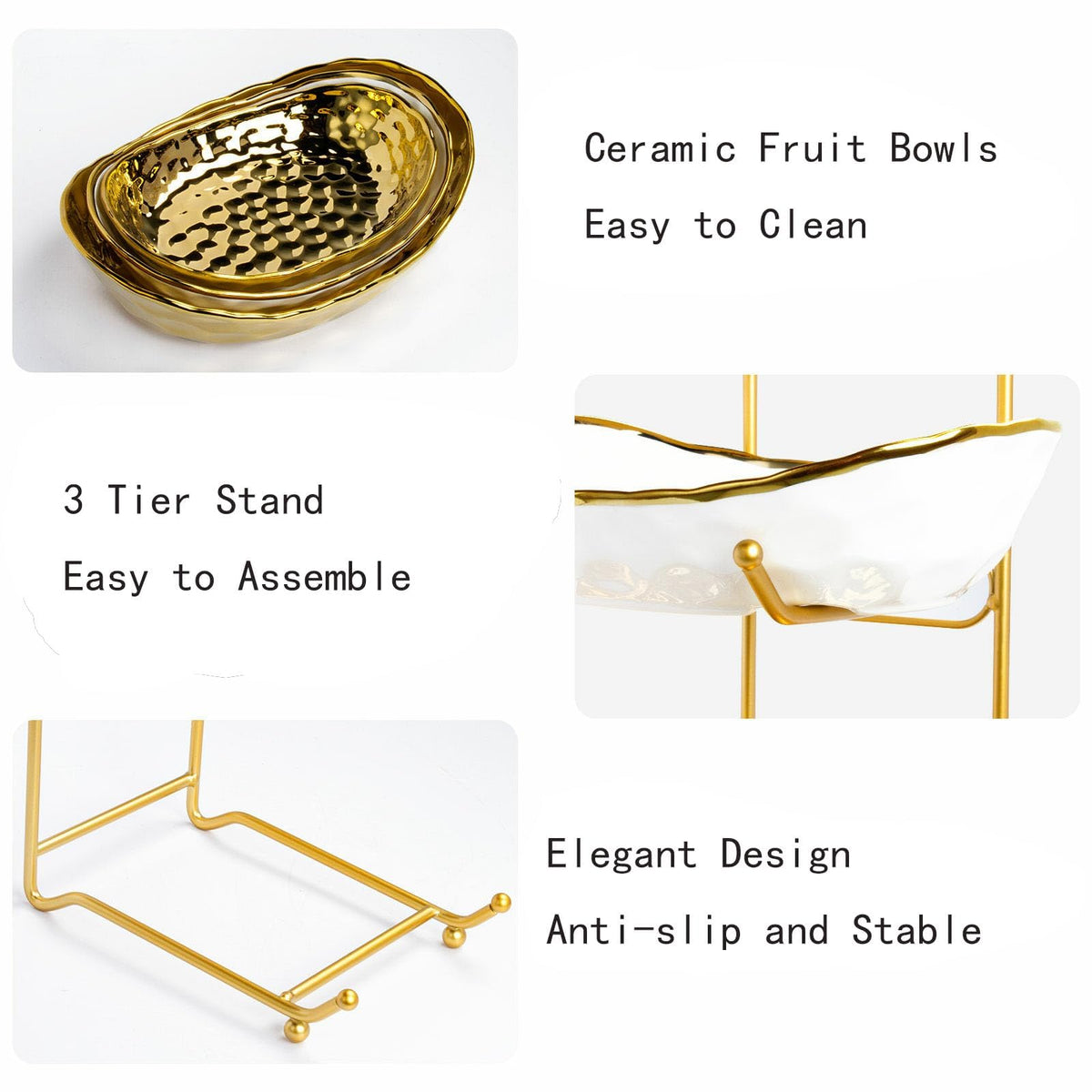 3 Tier Ceramic Fruit Bowl with Metal Stand F6245