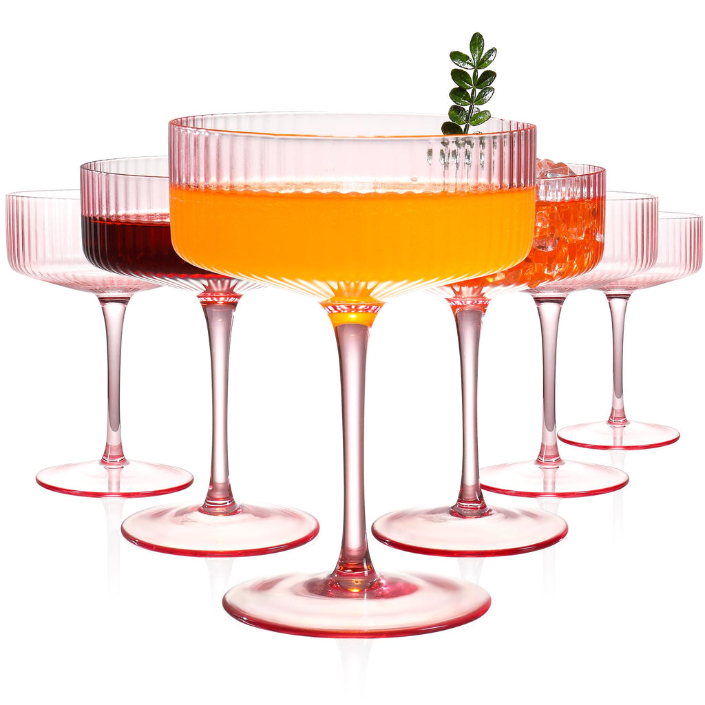 10 oz Pink Ribbed Coupe Glasses Set Z2113