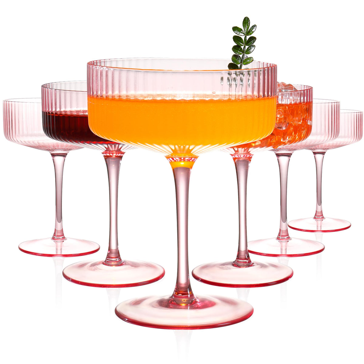 10 oz Pink Ribbed Coupe Glasses Set Z2113