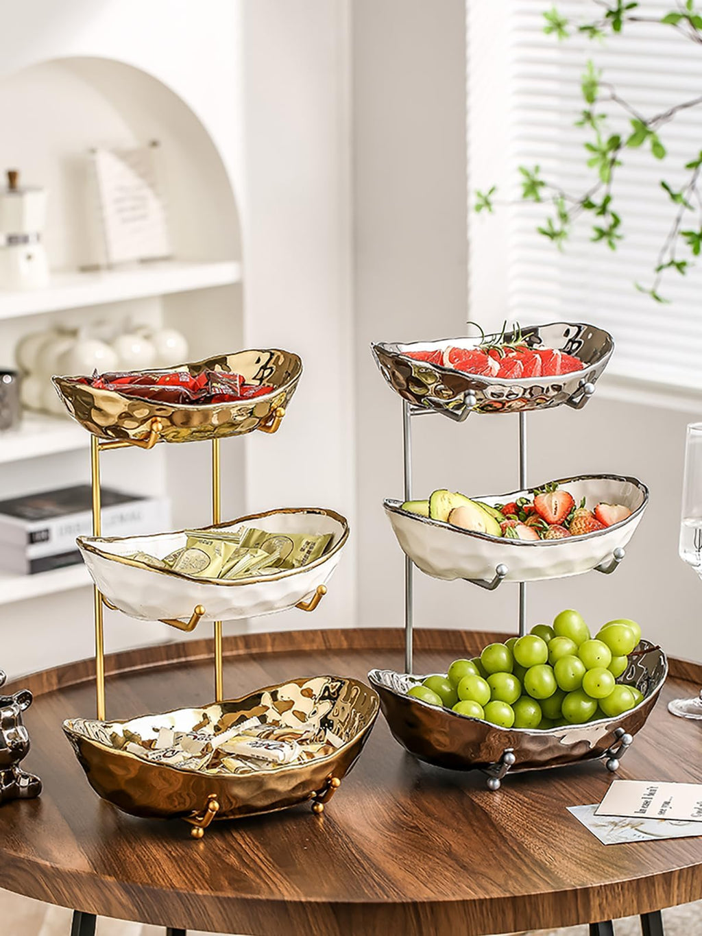 3 Tier Ceramic Fruit Bowl with Metal Stand F6245