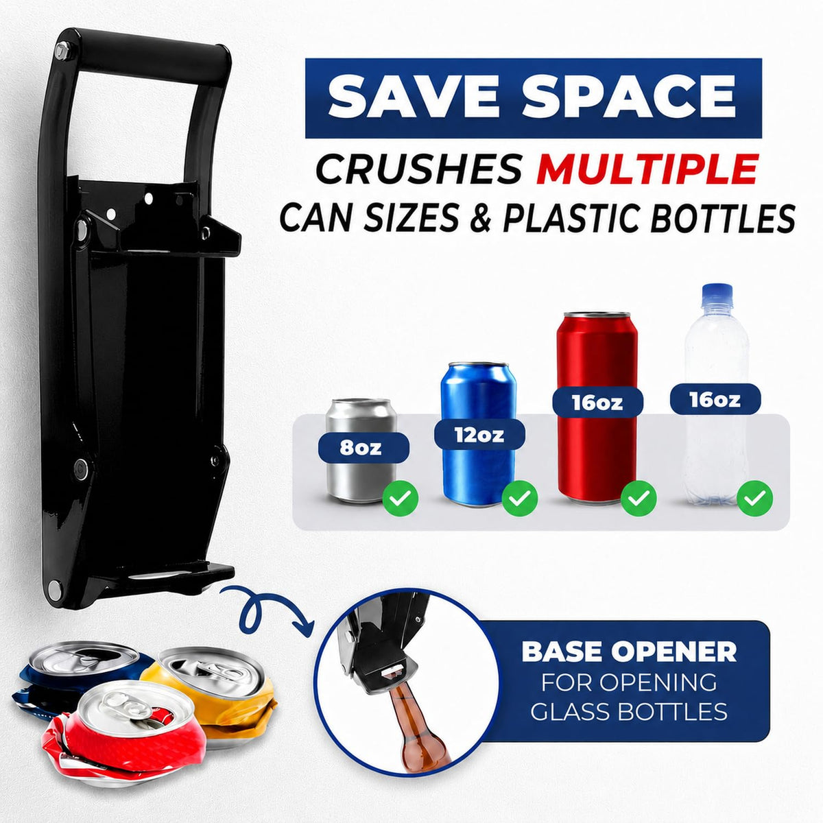 Wall Mounted Heavy Duty Can Crusher with Bottle Opener K15037