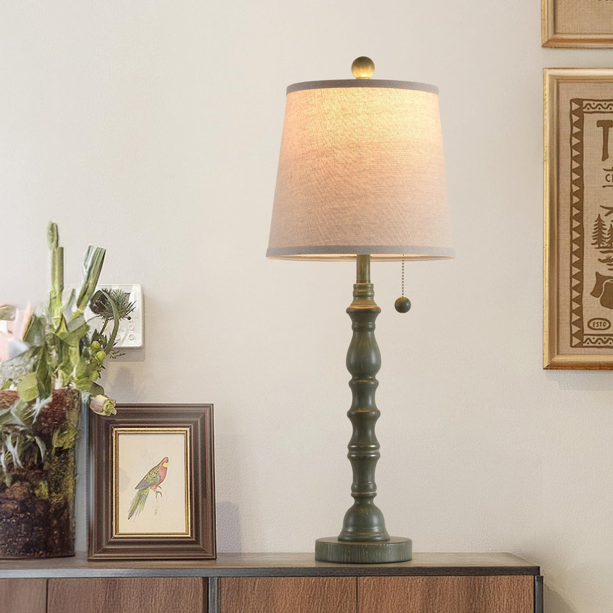 Set of 2 Turquoise Table Lamp with Fabric Lamp Shade M772987