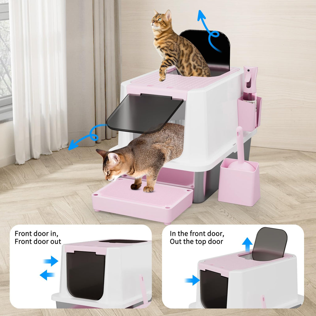 Stainless Enclosed High-Sided Covered Litter Box H8754