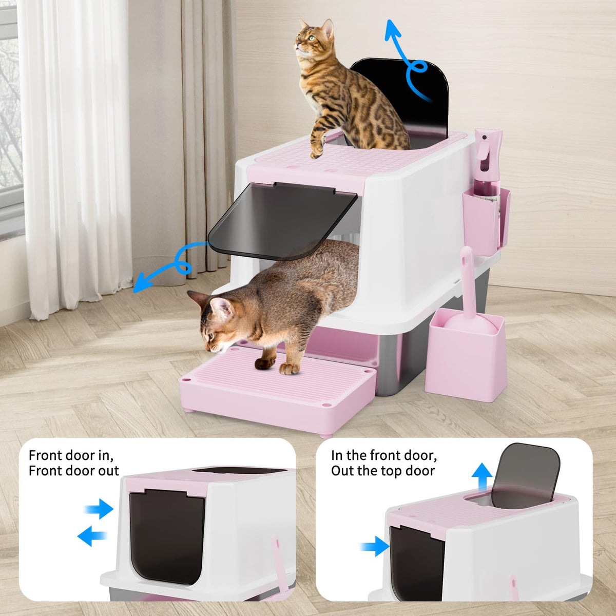 Stainless Enclosed High-Sided Covered Litter Box H8754