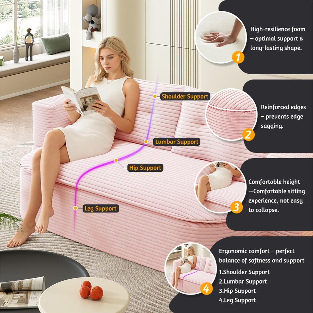 Pink Corduroy Convertible Sleeper Sofa D705