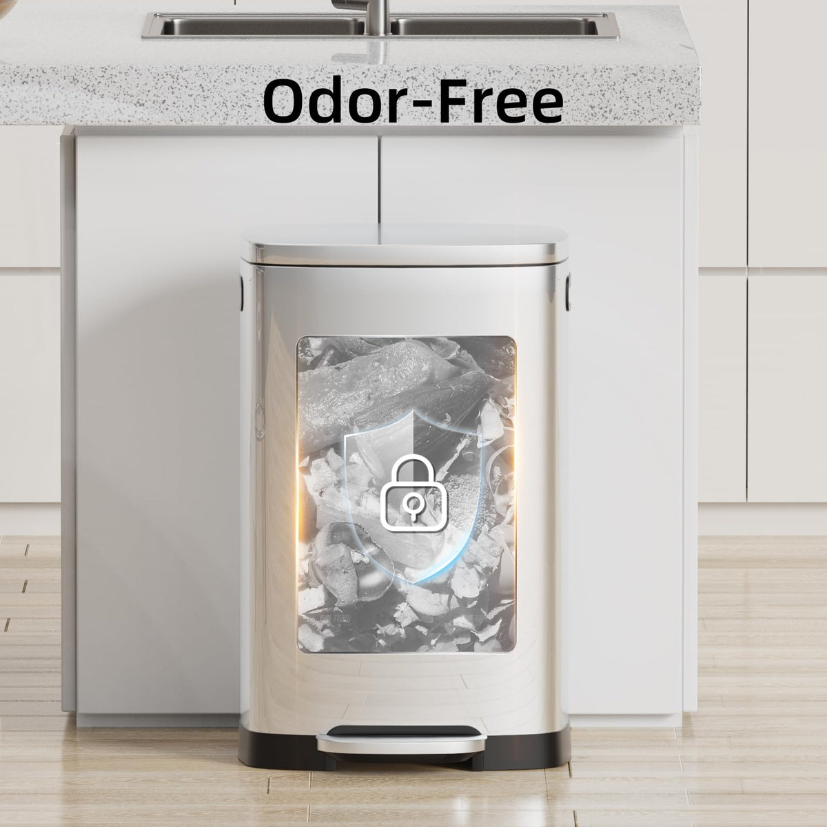 13 Gallon Stainless Steel Step Trash Can with Lid R423