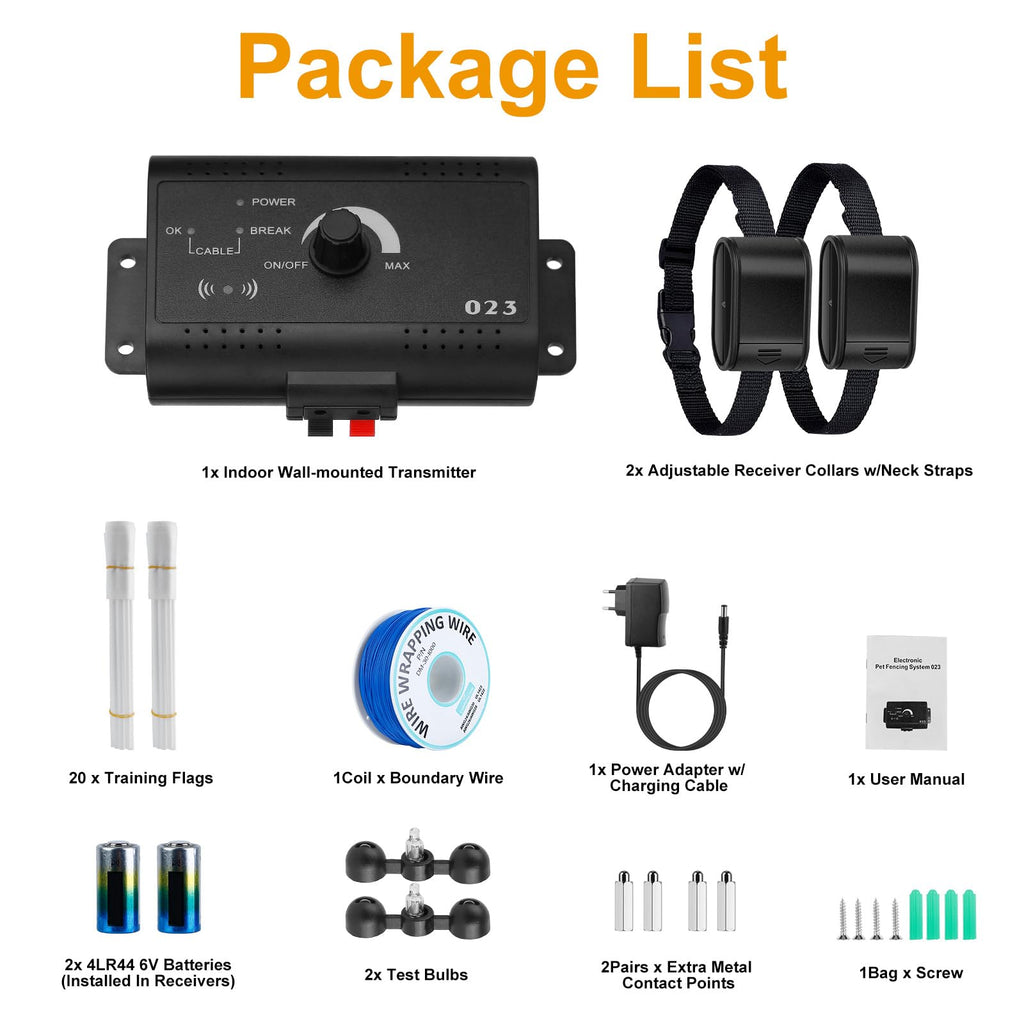 Electric Dog Fence System for 2 Dogs with 2 Waterproof Receiver Collars S989018