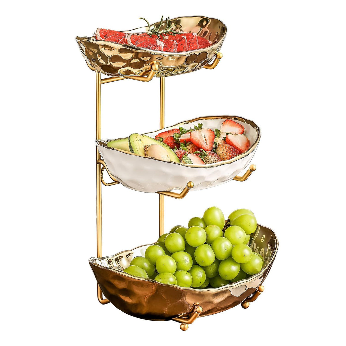 3 Tier Ceramic Fruit Bowl with Metal Stand F6245
