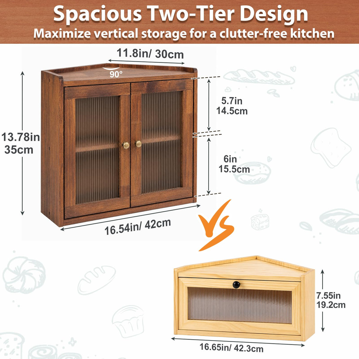 Brown Wooden Double Layer Bread Box U749122