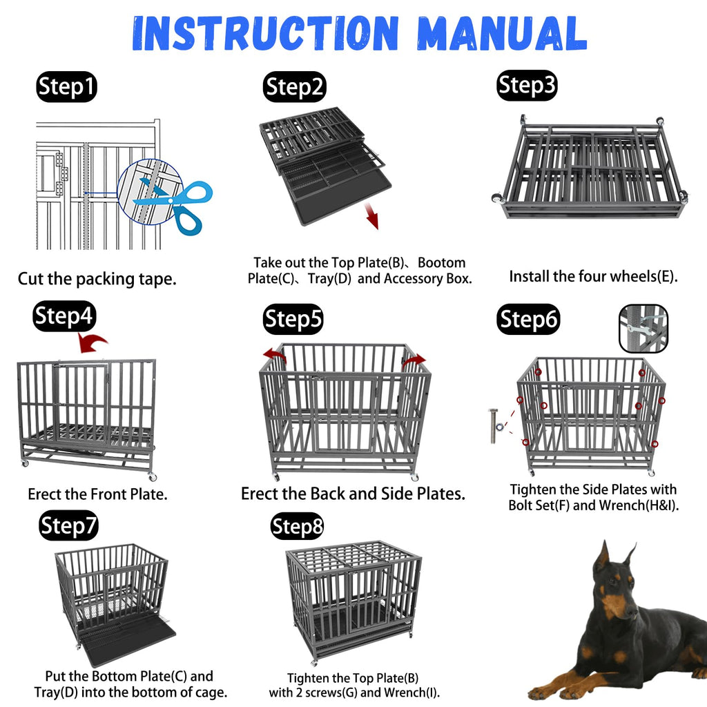 37" Heavy Duty Metal Dog Crate with Removable Tray T886568