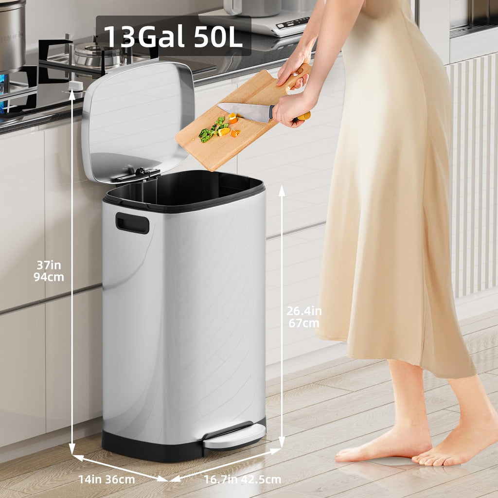 13 Gallon Stainless Steel Step Trash Can with Lid R423