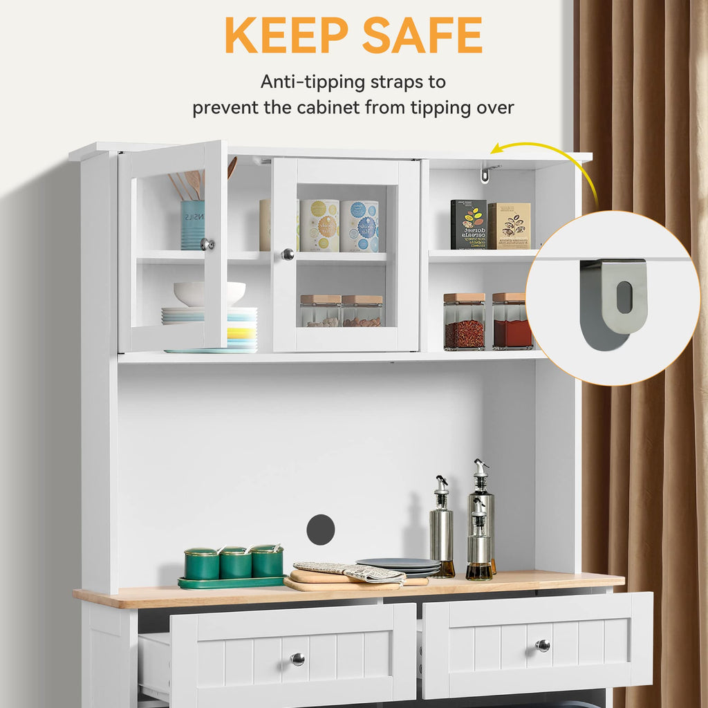 68.4" White Kitchen Pantry Storage Cabinet with Shelf, 2 Drawers and Tilt Out Trash Cabinet L814