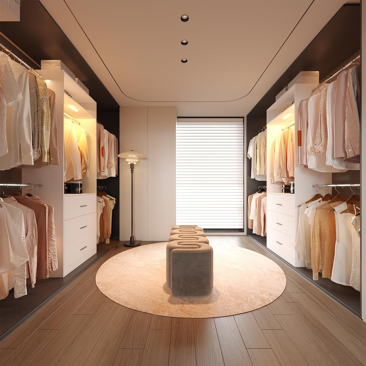 Wooden 11FT Closet Organizer with 3 Drawers and 4 Hanging Rods White Q5567