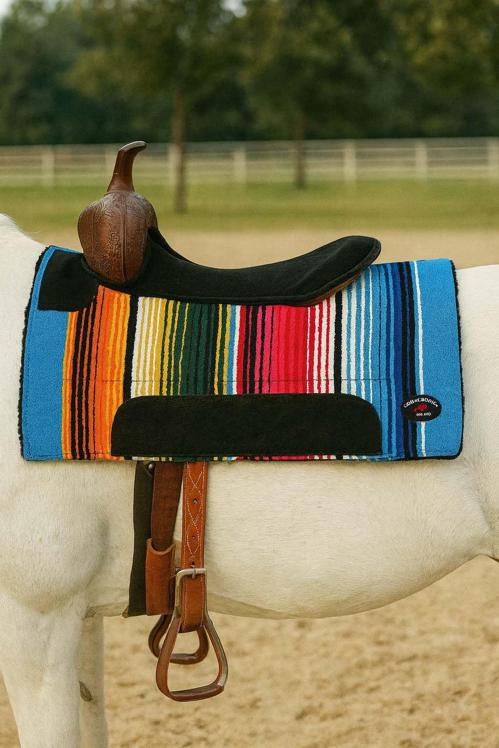 Multicolored Rainbow Faux Fur Lined Saddle Pad K883