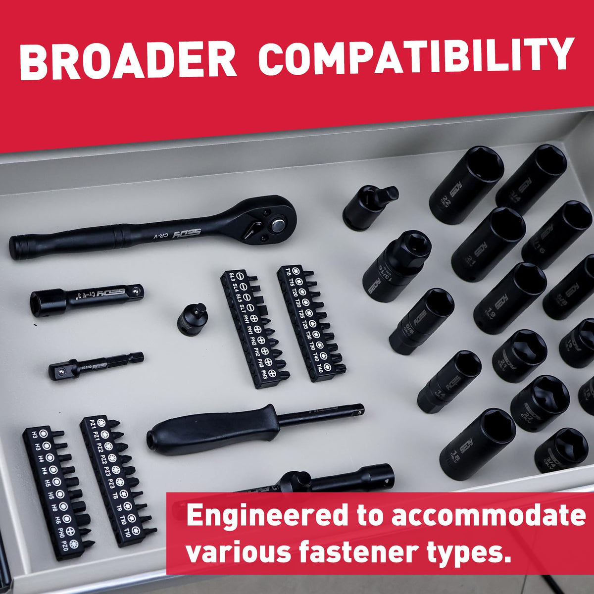 96-Piece 3/8" Drive Impact Socket Wrench and Bit Set, SAE & Metric, Cr-V Standard & Deep Sockets H26551