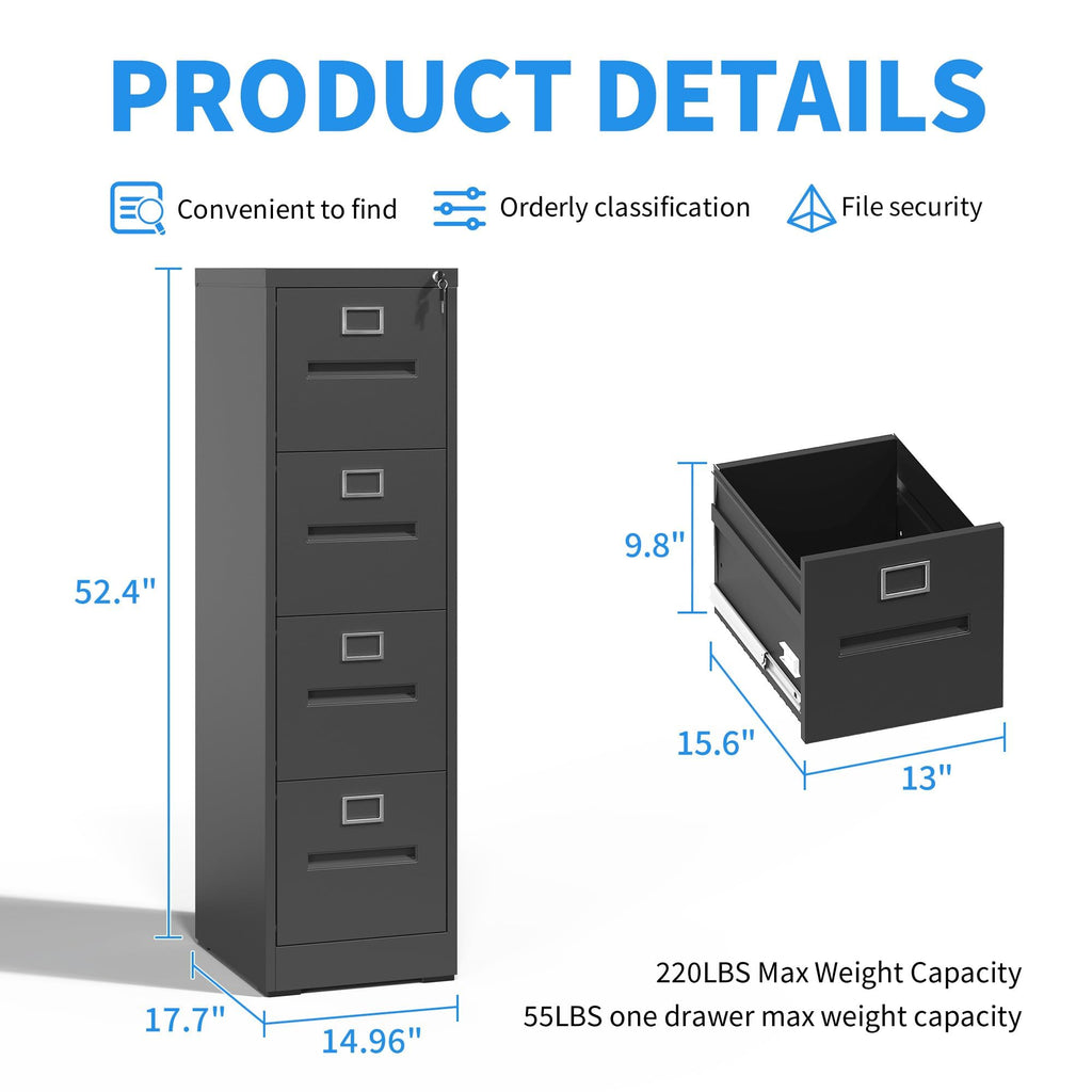 Black 4 Drawer Metal File Cabinet with Lock Y3576